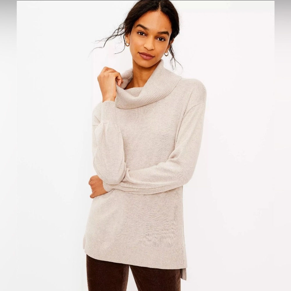 Loft Cowl Neck Long Sleeve Sweater Beige XXSP Cozy Preppy Quiet Luxury Neutral